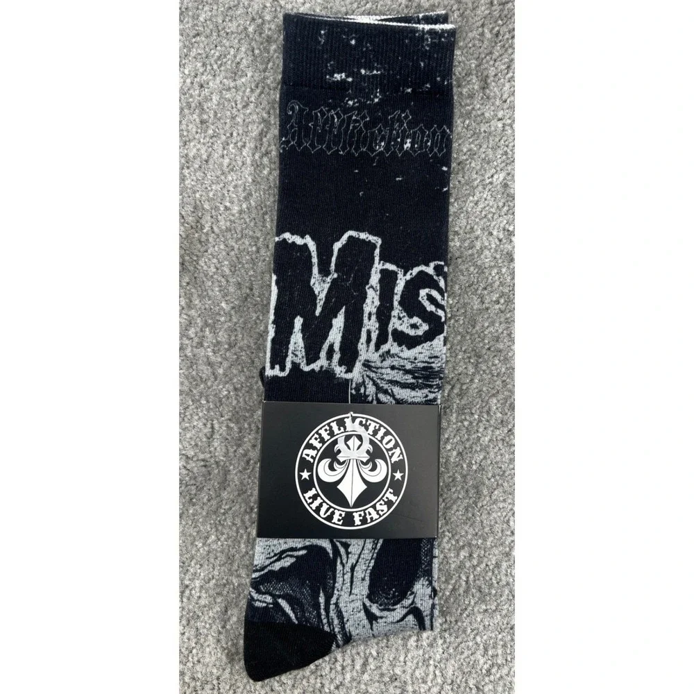 Affliction Misfits Skully Crew Socks Mens Black Punk Rock Skater Goth Grunge NWT